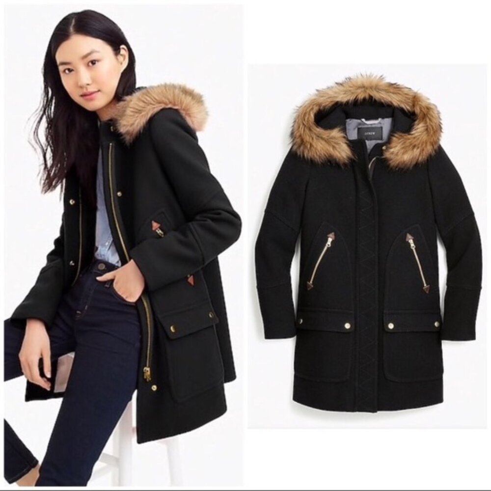 JCrew Chateau parka hooded Petite Chateau fur Italian stadium-cloth wool Nello G